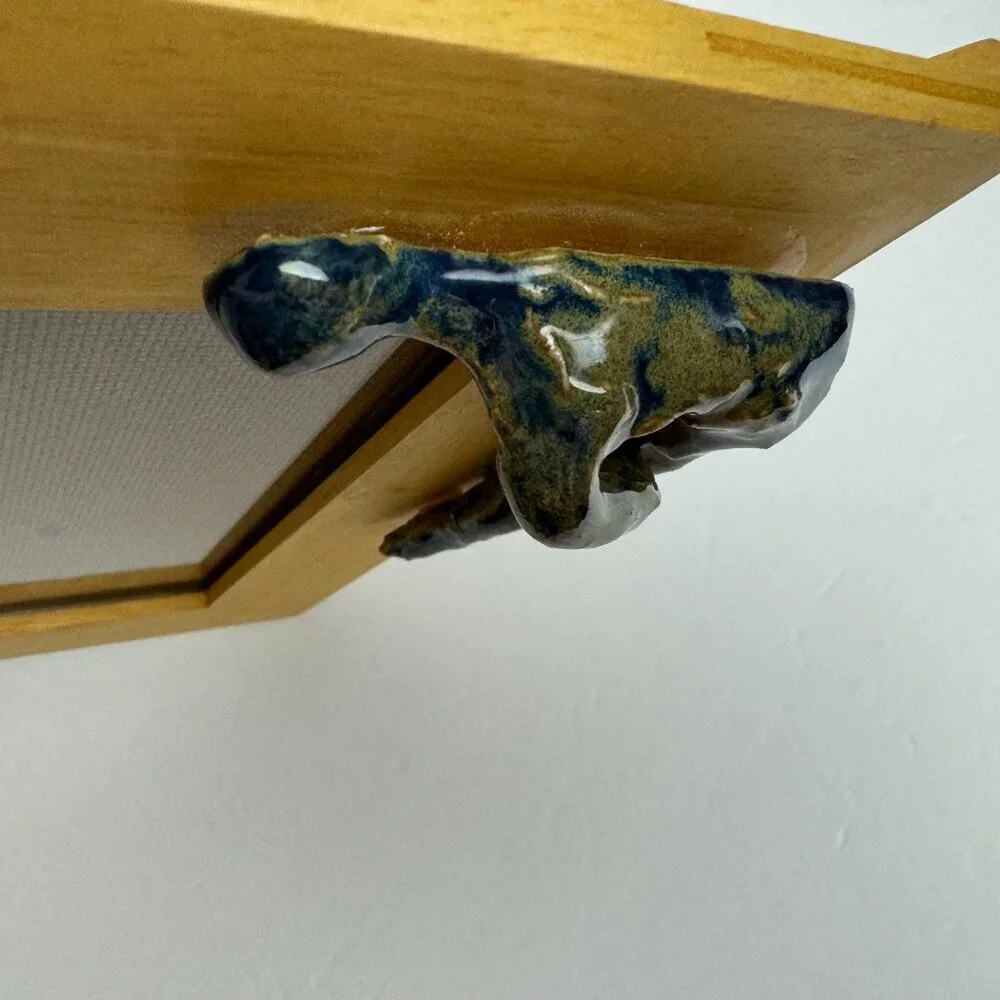 Exclusive! Wooden frame with a ceramic sculpture of a man Handmade